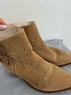 Zara Tan Suede Leather Studded Ankle Boots - Purchased in 2010s
